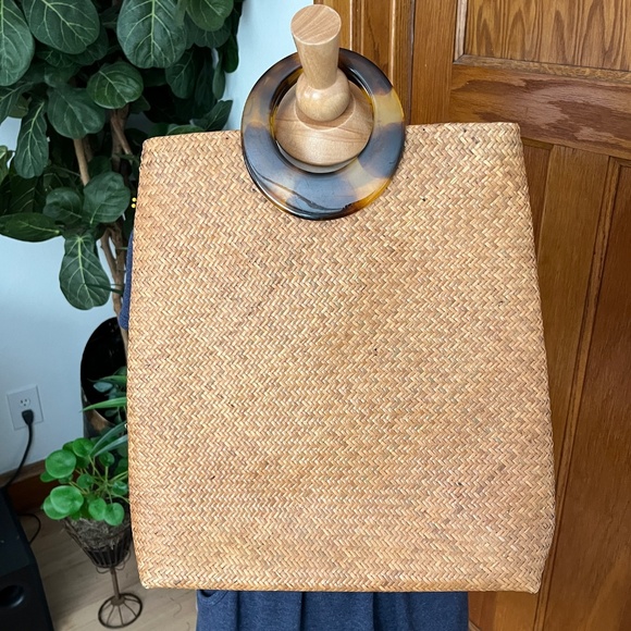 Gail DeLoach Asiaphile Woven Gator Brown Rattan Handbag Purse Clutch Vintage - Picture 4 of 13